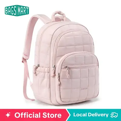 BAGSMART Quilted Laptop 2 Size Backpack for Women–Regular Size with 32OZ Pockets Water-Resistant College & Travel Backpack,...