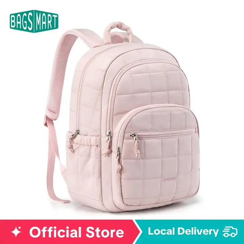 BAGSMART Quilted Laptop 2 Size Backpack for Women–Regular Size with 32OZ Pockets Water-Resistant College & Travel Backpack,...