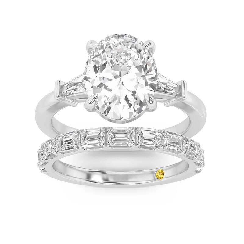 Valentina Lab Grown Oval Shaped Diamond Engagement Ring with the Juliet Wedding Band | 14K White Gold 2 3/4 ct. tw.