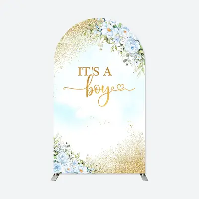 Aperturee Blue Floral Gold Baby Shower Boy Party Arch Backdrop | Circle Arch Backdrop Diy | Chiara Arch Backdrop Diy | Diy Ch...