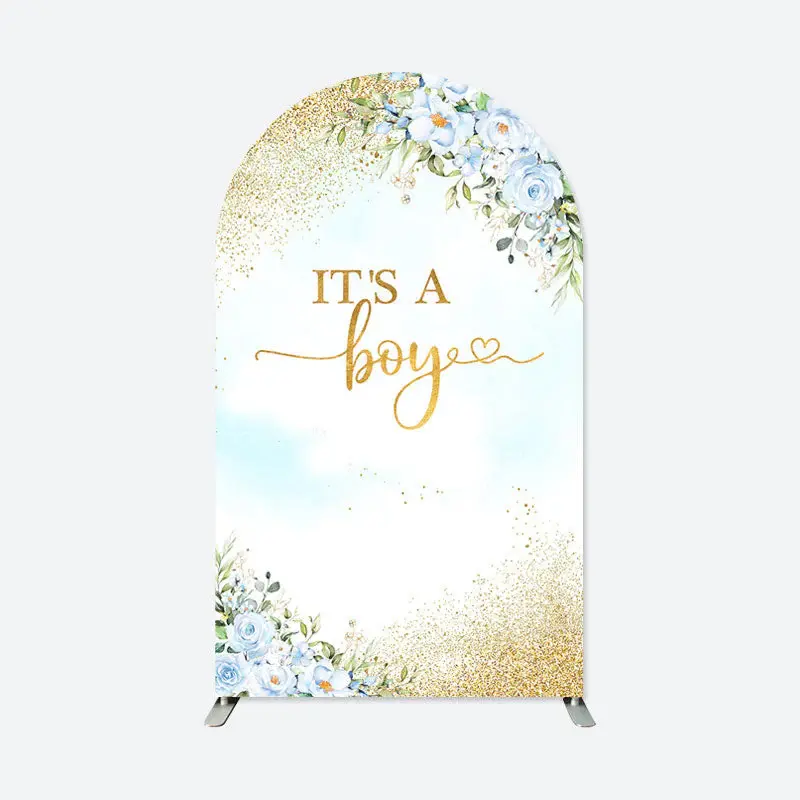 Aperturee Blue Floral Gold Baby Shower Boy Party Arch Backdrop | Circle Arch Backdrop Diy | Chiara Arch Backdrop Diy | Diy Ch...