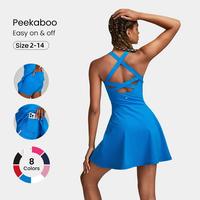 GLOWMODE FeatherFit-Air Peekaboo Mini Dress With Built-In Shorts Pocket Square Neck Anti-Slip Cisscross