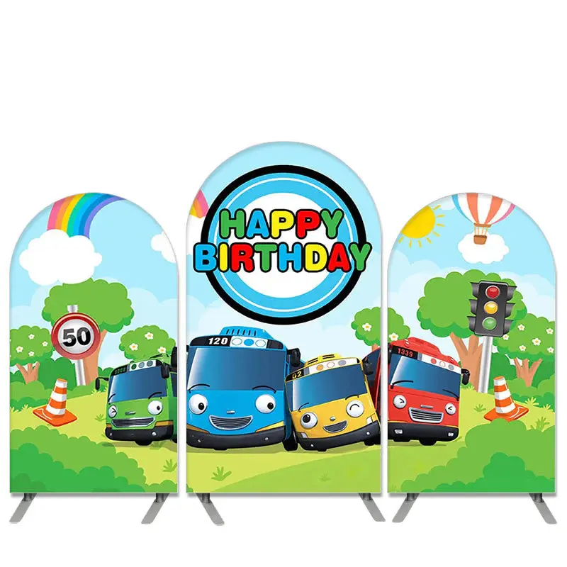 Aperturee Cartoon School Bus Theme Happy Birthday Arch Backdrop Kit | Chiara Wall Backdrop Diy | Diy Round Arch Backdrop | Cu...