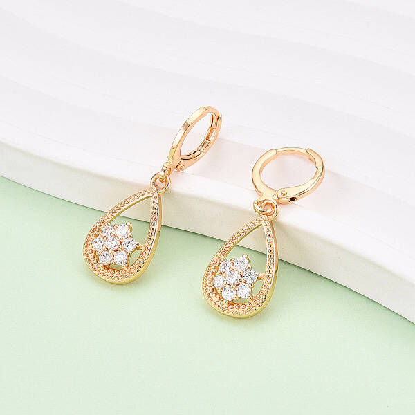 Brass Micro Pave Cubic Zirconia Dangle Leverback Earrings