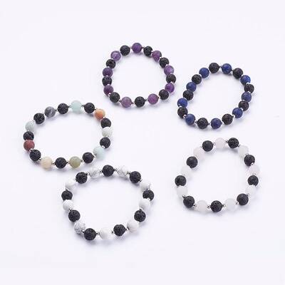 Frosted Natural & Synthetic Mixed Stone Beads Stretch Bracelets