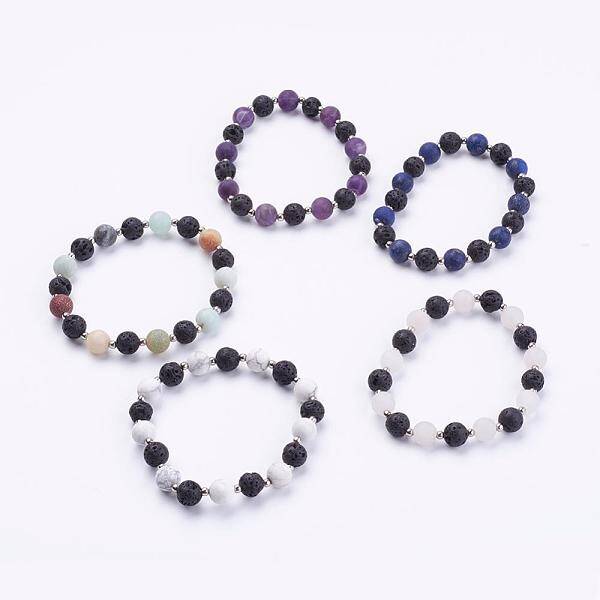 Frosted Natural & Synthetic Mixed Stone Beads Stretch Bracelets