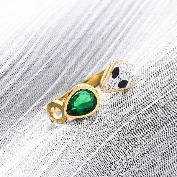 304 Stainless Steel with Rhinestone and Glass Cuff Rings