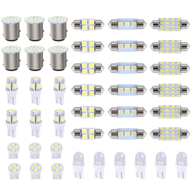 42PCS Car LED Bulbs Kit – Universal T10 31mm 36mm 41mm for Dome, Map, License Plate, Trunk Lights | Super Bright, White, Ea...