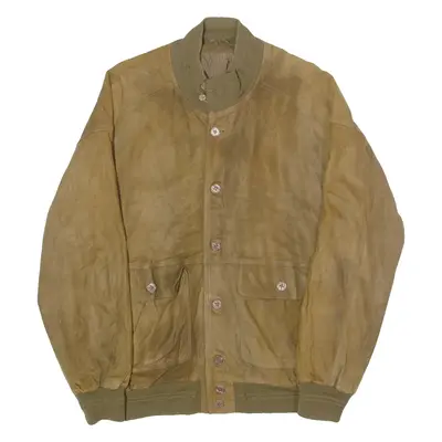 FIRENZE PELLE Mens Bomber Jacket Green Leather 90s XL