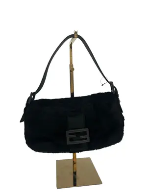Pre-owned FENDI Fur Canvas Shoulder Bags Black Fur Baguette Shoulder Bag