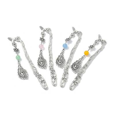Natural & Dyed Malaysia Jade Round Beaded Alloy Bookmarks