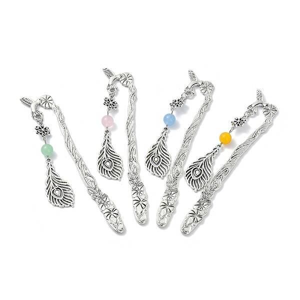 Natural & Dyed Malaysia Jade Round Beaded Alloy Bookmarks