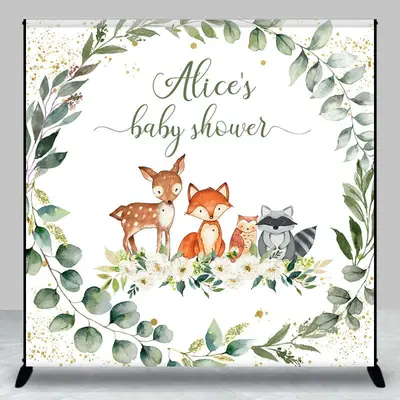 Custom Leaves Safari Animals Baby Shower Backdrop - Aperturee