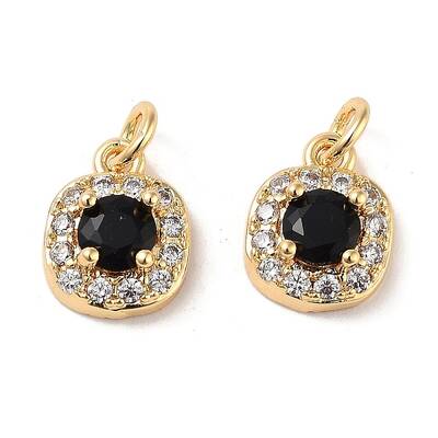 Square Brass Micro Pave Cubic Zirconia Charms