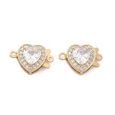Heart Brass Micro Pave Cubic Zirconia Box Clasps