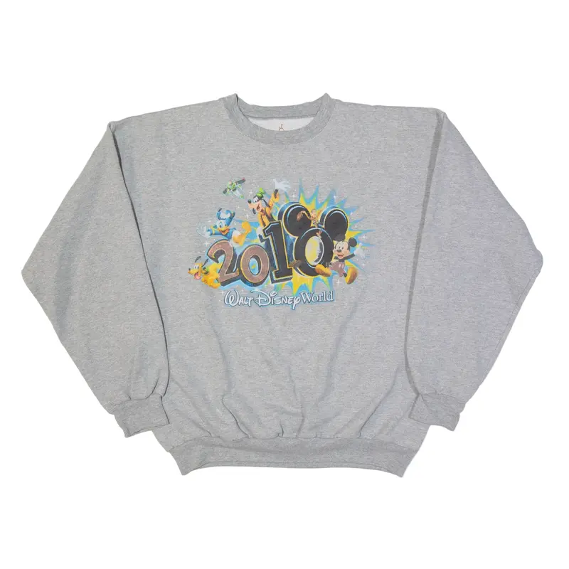 DISNEY 2010 Mickey Mouse Sweatshirt Grey Mens L