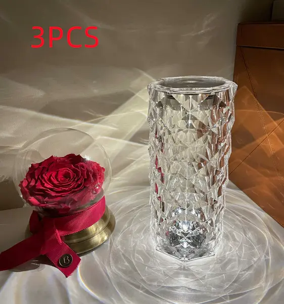 Romantic LED Rose Diamond Table Lamps For Bedroom Living Room Party Dinner Decor Creative Lights | style: Rechargeable | Colo...