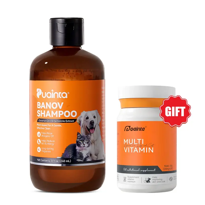 Puainta Banov Shampoo for Reducing Skin Disease - 8oz Plant-added formula, help dogs & cats skin health, improve fur problems...