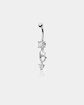CZ Triple Hearts Dangle Belly Ring