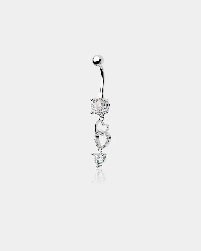 CZ Triple Hearts Dangle Belly Ring
