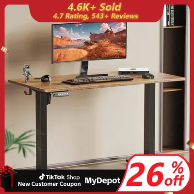 Electric Height Adjustable Standing Desk,  Adjustable Stand up Desk Modern Computer Desk, Ergonomic Workstation with White To...