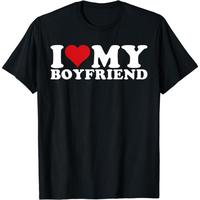 I Love My Boyfriend Heart Print Casual T-Shirt for Couples  - Made from 100% Cotton