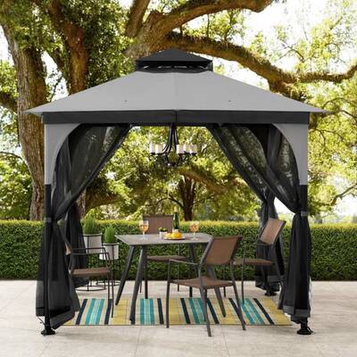 SUNJOY 9x9 Soft Top Garden Gazebo with Mosquito Netting – Gray & Black
