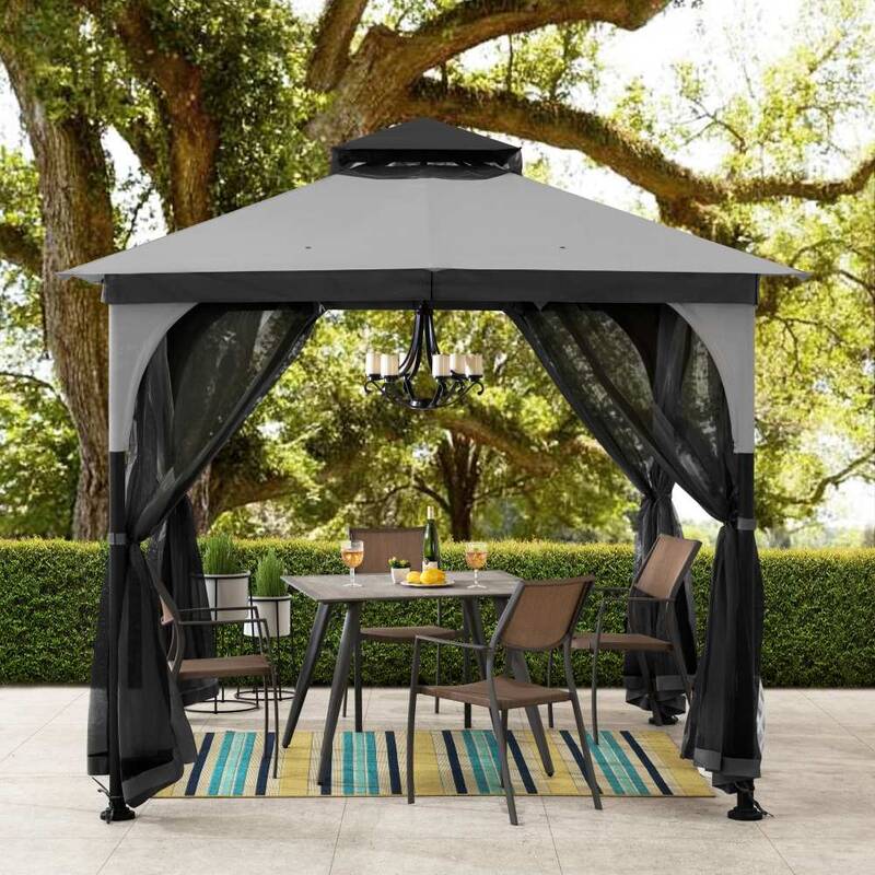 SUNJOY 9x9 Soft Top Garden Gazebo with Mosquito Netting – Gray & Black