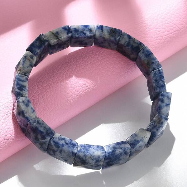 Sqaure Natural Blue Spot Jasper Beads Stretch Bracelets for Women Men