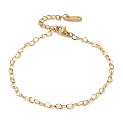 Ion Plating(IP) 304 Stainless Steel Heart Link Chain Bracelets