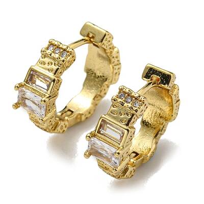 Rack Plating Brass Rectangle Hoop Earrings with Cubic Zirconia