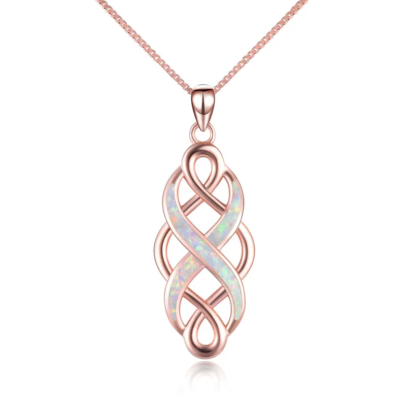 Sterling Silver with Rose Gold Plated Opal Celtic Knot Pendant Necklace
