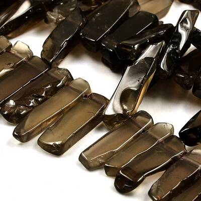 Irregular Strip Natural Smoky Quartz Graduated Beads Strands