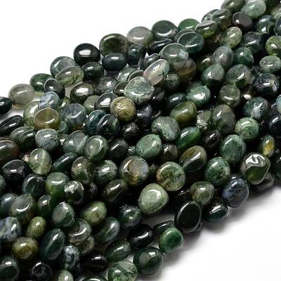 Natural Moss Agate Nuggets Beads Strands