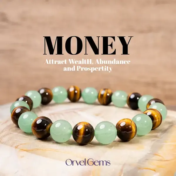 Money Manifestation & Attraction Bracelet – Wealth, Luck, Party Style, Anxiety Soothing | Tiger’s Eye Aventurine Green Ag...
