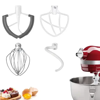 Stand Mixer Accessories for KitchenAid, 5.5/6 Quart Stainless Steel Wire Whip, Coated Hook, Flat Coated Beater & Flex Edge ...