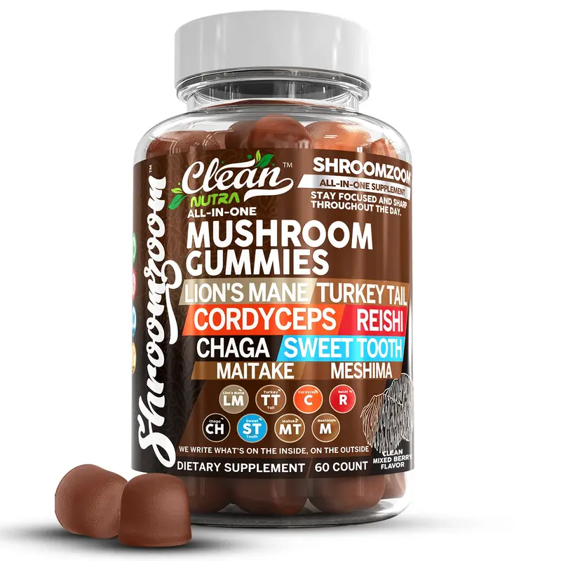 15in1 Mushroom Gummies with Lion's Mane Turkey Tail Cordyceps Reishi Chaga Sweet Toot Maitake Meshima Poria Cocos Shiitake Tr...