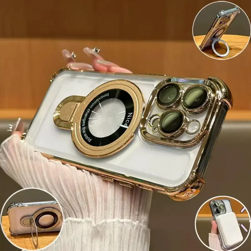 Magnetic Clear Phone Case, Decorative Phone Protector Cover with Stand, Shockproof Phone Cases for iPhone 15 Pro Max 14 13 12...