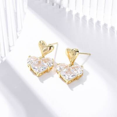 Rack Plating Heart Brass Micro Pave Clear Cubic Zirconia Dangle Stud Earrings
