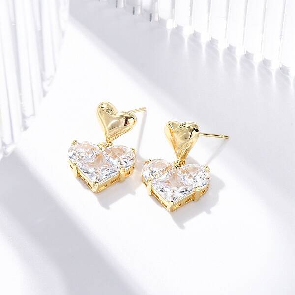 Rack Plating Heart Brass Micro Pave Clear Cubic Zirconia Dangle Stud Earrings