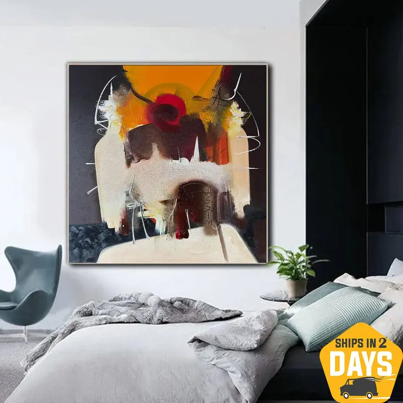 Abstract Colorful Oil Painting Modern Art Original Wall Decor Acrylic Painting for Living Room | AT THE GATE 47.2"x39.4&...