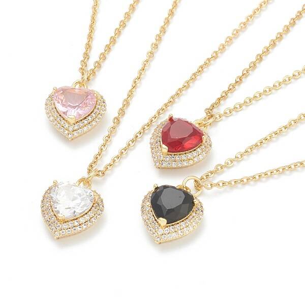 Brass Micro Pave Cubic Zirconia Pendant Necklaces