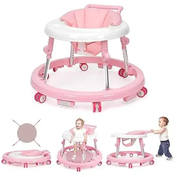 【Mother's Day Gift】Baby Walker Foldable with 9 Adjustable Heights, 6-12 Months  Baby Walkers, with Wheels Portable Anti-R...