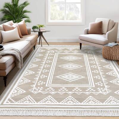 Garvee Boho Washable Area Rug, Non-Slip Moroccan Tribal Carpet with Tassels, Stain-Resistant Farmhouse Geometric Floor Cover,...