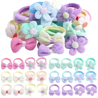 24 Pcs Toddler Hair Ties for Girls, Baby Hair Tie Cute Flower Elastic Scrunchies, Seamless Ponytail Holders, Little Girls Hai...