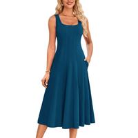 GRACE KARIN  Women Tank Dress Casual Sleeveless Square Neck Mid-Calf A-Line Dress Womenswear Blue Summer