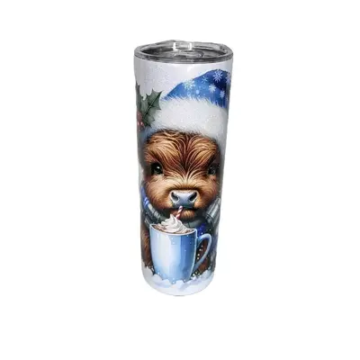 Blue Christmas Cow 20oz Skinny Tumbler