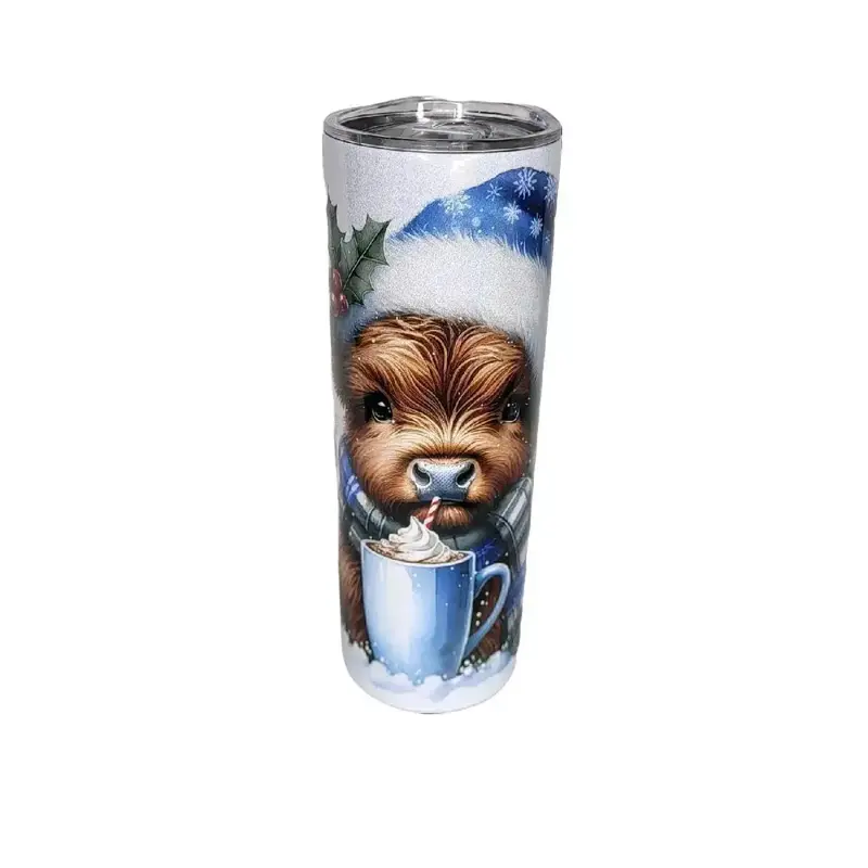 Blue Christmas Cow 20oz Skinny Tumbler