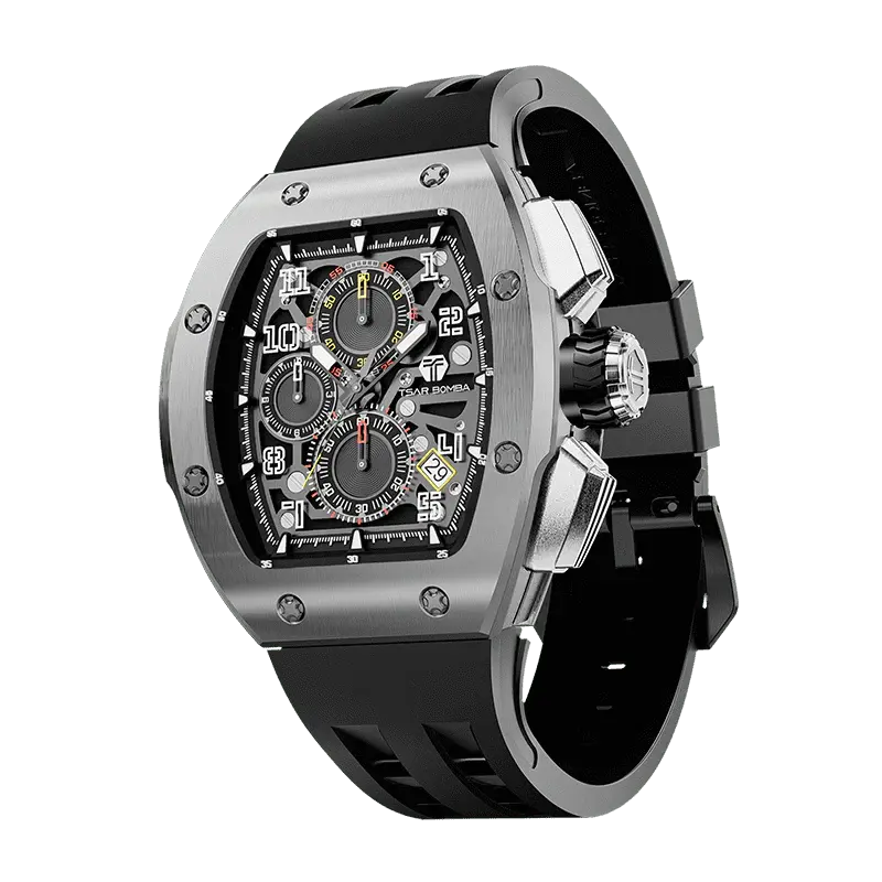 TSAR BOMBA Men's Quartz Watch | Silver | Atomic TB8214 | Stanless Steel Bezel | Luxury Sport Watch | 50M Waterproof Sapphire ...