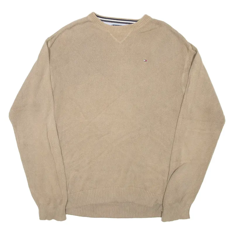 TOMMY HILFIGER Mens Jumper Brown Tight Knit XL